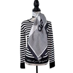 Karl Lagerfeld Black and White Striped Scarf with Silhouettes NWT